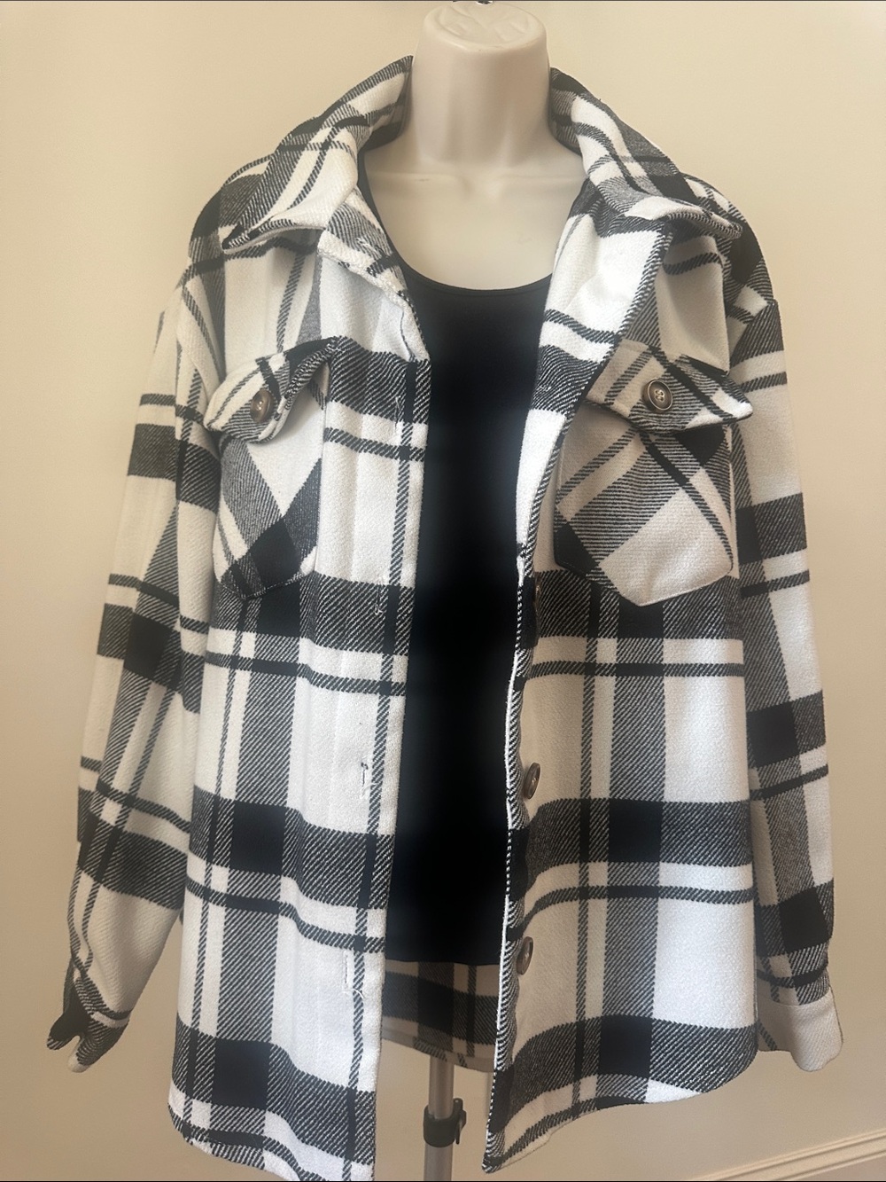 Love Tree Black & White Plaid Utility Shacket